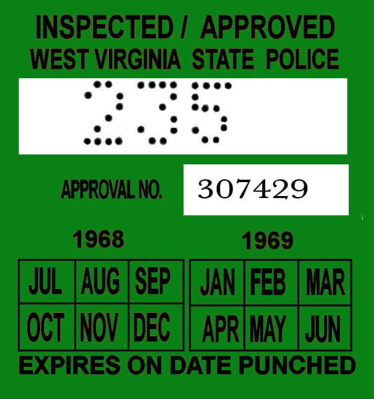 (image for) 1968-69 West Virginia INSPECTION Sticker